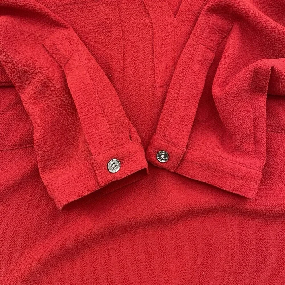 Michael Kors Medium‎ Blouse V-Neck Long Sleeve Red Lightweight Pockets Women's
